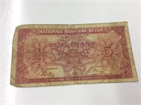 5 Francs Belgium 1943-44 Wwii