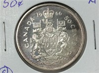 Canada  – 1966 – 50-cents – Silver - Xf
