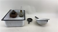 Oil Lamp and Mini Cast Iron Pan