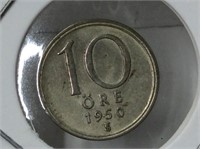 1950 Sweden 10 Ore Silver