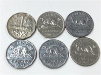 6x Canadian 5 Cent Coins
