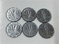 6x Canadian 5 Cent Canada Victory 1945