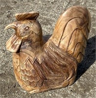 (FJ) Wooden Carved Chicken Statue