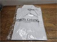 NEW SIMON CHANG Sz 15R Mens Grey Strip SHIRT S/S
