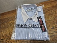 NEW Mens S/S Blue Strip Shirt Sz 17R