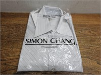 NEW Mens Simon Chang Grey Strip S/S Shirt Sz 15.5R