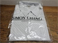 NEW Mens Simon Chang Grey Strip S/S Shirt Sz 18.5R