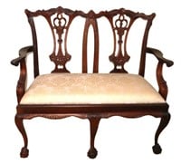 carved solid mahogany claw foot bench