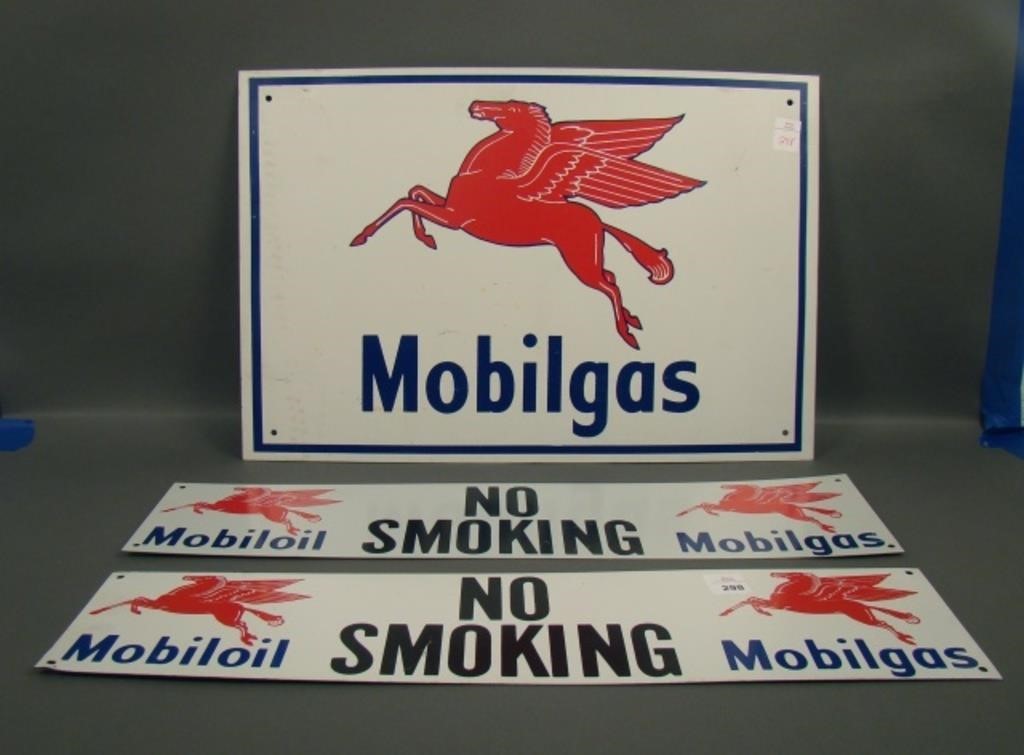 Three Contamporary Mobil Gas And Oil Metal Signs