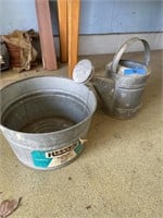 Galvanized tub and watering can