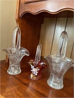 Glass baskets, pitcher, and stemware