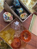 Miscellaneous glassware, carnival glass, candy