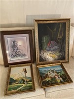 Three oil paintings, and one print