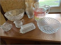 Cut glass bowls, butter dish,  pitcher