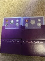 1988 and 1990 mint proof sets lot of 4