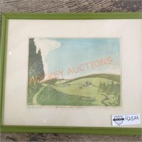 Framed etching pencil signed