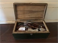 Antique Wooden Box with Large Assortment of