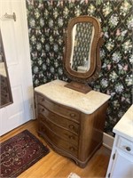 Antique 4 Drawer Marbletop Chest with Mirror
