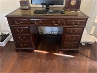 Mahoghany Kneehole Desk, Chair, & Lamp