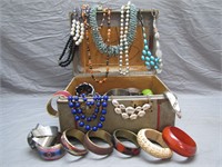 Vintage Suitcase Filled W/Assorted Costume Jewelry