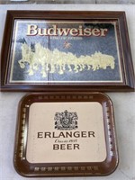 Budweiser Advertising Mirror, & Erlanger Beer Tray