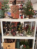 3 Shelves of Assorted Small Christmas Trees, Etc.
