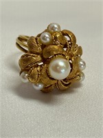 18 K Gold & Pearl Cocktail Ring Size 5.5
