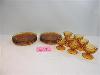 Vintage Amber Glass Plates & Sherbet Dishes