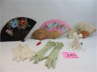 Victorian Hand Fans, Vintage Gloves, Holder
