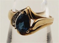(LB) 10kt Yellow Gold Denim Blue Spinel and