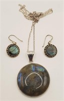 (LB) Labradorite Necklace (24" long) and Pierced