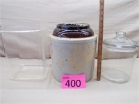 Painted Crock, Water Jar, Lidded Jar