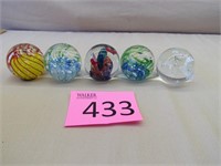 Five Blown Glass Paper Weights