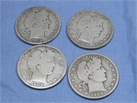 Four Barber Half Dollars 90% Silver