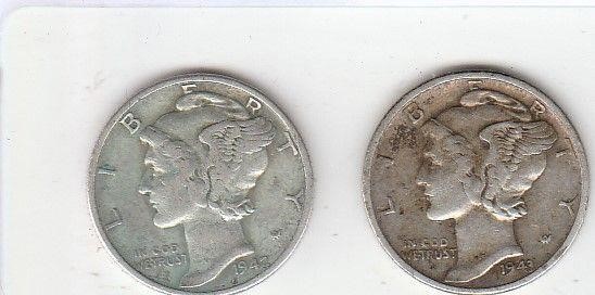 2 90% Silver US Mercury Dimes, Circulated