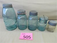 Four Ball Jars with Lids / 1 Kerr Jar with Lid