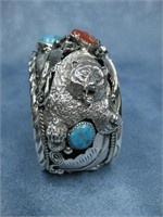 M. Thomas Jr Navajo Turq. & Coral Bear Claw Cuff