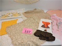 Large Lot of Doilies, Stitched Table Covers, Apron