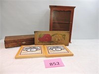 Vintage Trinket Boxes/ Small Cabinet/ Framed Ads