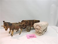 Vintage Ceramic Covered Wagon & Donkey Figurine