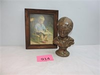 Small Framed Photo Of Young Boy & Bust