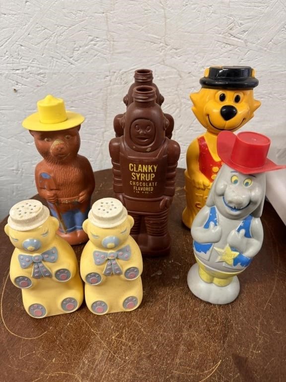 7 Vintage Plastic Cartoon Bottles