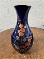 Vintage 7.5" Cobalt Blue Foral Porcelain Vase