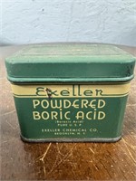 Vintage Exeller Powdered Boric Acid Full Tin