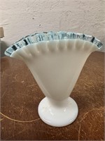 Vintage 5" Fenton Fan Aqua Crest Vase