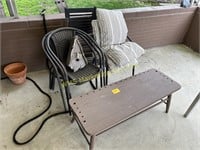 4 Patio Chairs, Birdhouse, Wooden Bench,