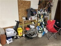 Garage Wall Contents - Bag Chairs, Snow Shovels,