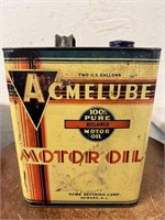 Vintage 2 Gallon Acme Lube Motor Oil Can