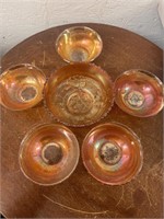 6 Vintage Carnival Glass Bowls