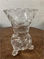 Vintage 6" Crystal Floral Etched Footed Vase
